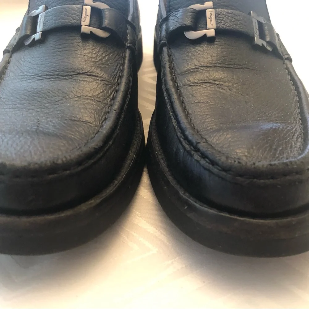 Salvatore Ferragamo Black Pebble Leather Bit Loafers
